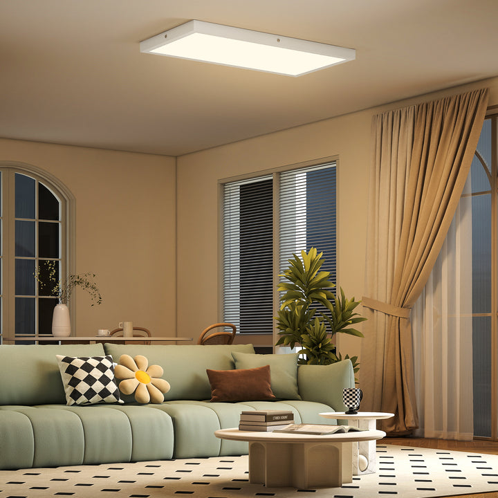 Conjunto de 4 Candeeiros de Teto Cor Regulável Plafons LED com Interruptor DIP e de Parede 3000K/4000K/6000K 2500 lm 24 W para Sala de Estar Escritório 60x30x3,7 cm Branco