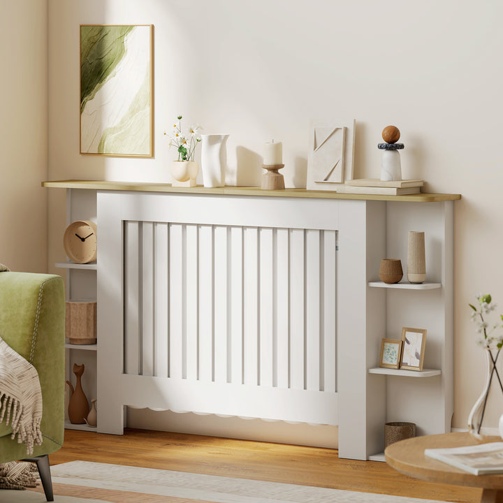 Cobertura para Radiadores com Prateleiras Cobertura de Radiador em MDF Cobertura para Radiador Desenho Moderno de Ripas para Sala de Estar Quarto 152x19x83 cm Branco