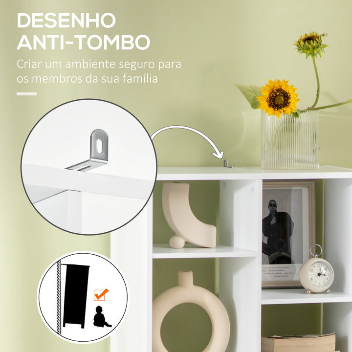 Estante de Madeira Estante para Livros com 1 Gaveta e 9 Compartimentos de Armazenamento Livraria para Sala de Estar Escritório Estúdio 60x26x158cm Branco