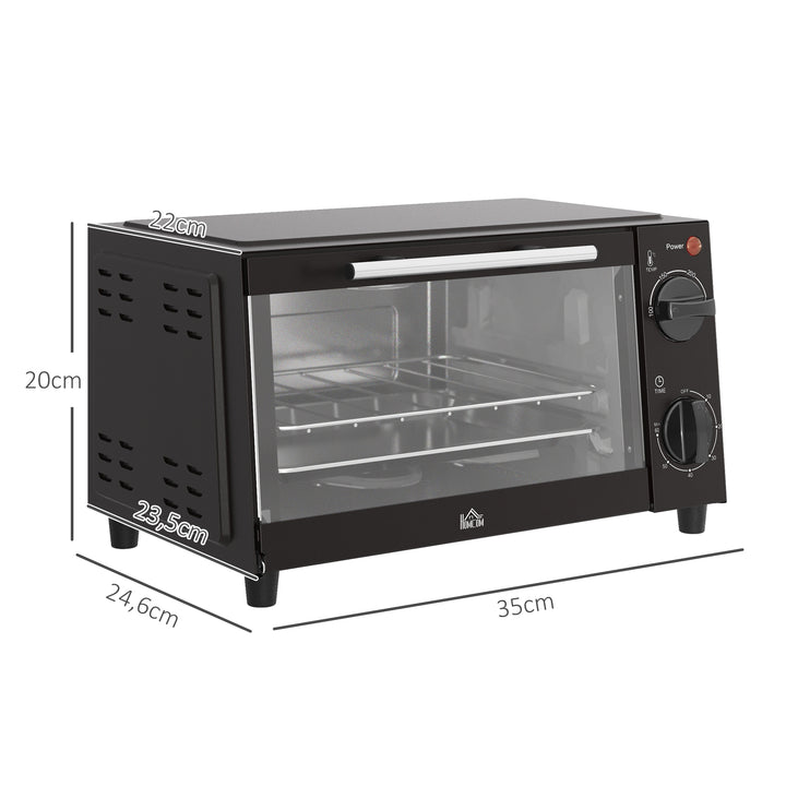 Mini Forno Elétrico 9L Forno Elétrico de Bancada 750W com Temperatura Ajustável até 230°C Temporizador 60 min e Bandeja para Assar Grelha 35x24,6x20 cm Preto
