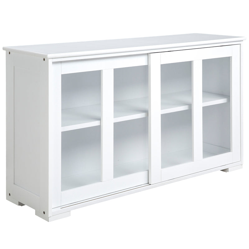 Aparador de Cozinha Moderno Aparador Empilhável Móvel Auxiliar de Cozinha com 2 Portas de Correr de Vidro e Prateleira Ajustável para Sala de Estar Sala de Jantar 107x33x62,5 cm Branco