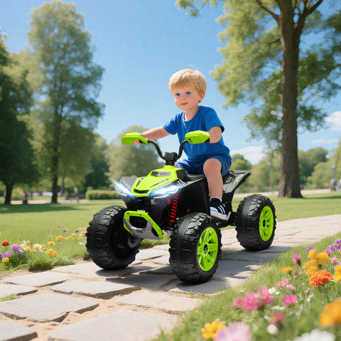 Quadricilo Elétrico para Crianças 24V para 3-8 Anos com 2 Lugares 2 Motores Velocidade até 6,5 km/h Rodas com Suspensão Faróis Buzina Música e USB 109x68,5x76 cm Verde