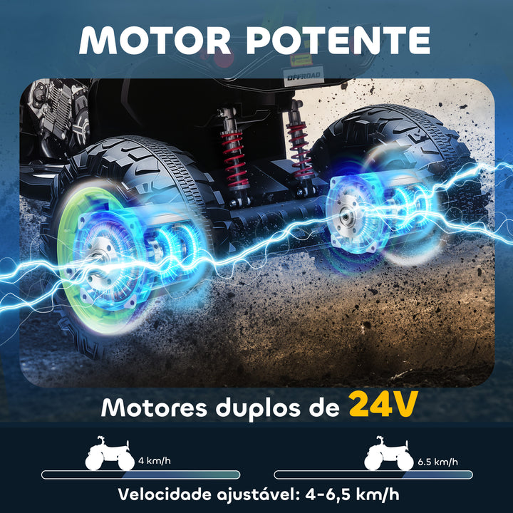 Quadricilo Elétrico para Crianças 24V para 3-8 Anos com 2 Lugares 2 Motores Velocidade até 6,5 km/h Rodas com Suspensão Faróis Buzina Música e USB 109x68,5x76 cm Verde