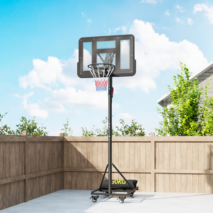 Tabela de Basquetebol para Exterior Altura Ajustável 235-305 cm Tabela de Basquetebol Portátil com Placa Irrompível 110 cm Saco de Peso e Rodas para Adolescentes e Adultos Preto