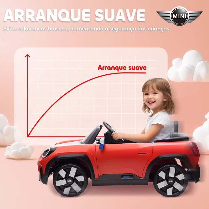 Carro Elétrico para Crianças acima de 3 Anos MINI Concept Aceman Carro a Bateria 12V com Bluetooth Controlo Remoto 2,4G Motor Duplo Suspensão Traseira Faróis Música USB 109x63x46 cm Vermelho