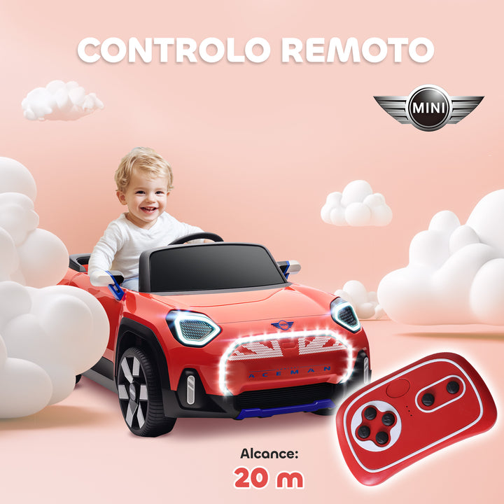 Carro Elétrico para Crianças acima de 3 Anos MINI Concept Aceman Carro a Bateria 12V com Bluetooth Controlo Remoto 2,4G Motor Duplo Suspensão Traseira Faróis Música USB 109x63x46 cm Vermelho