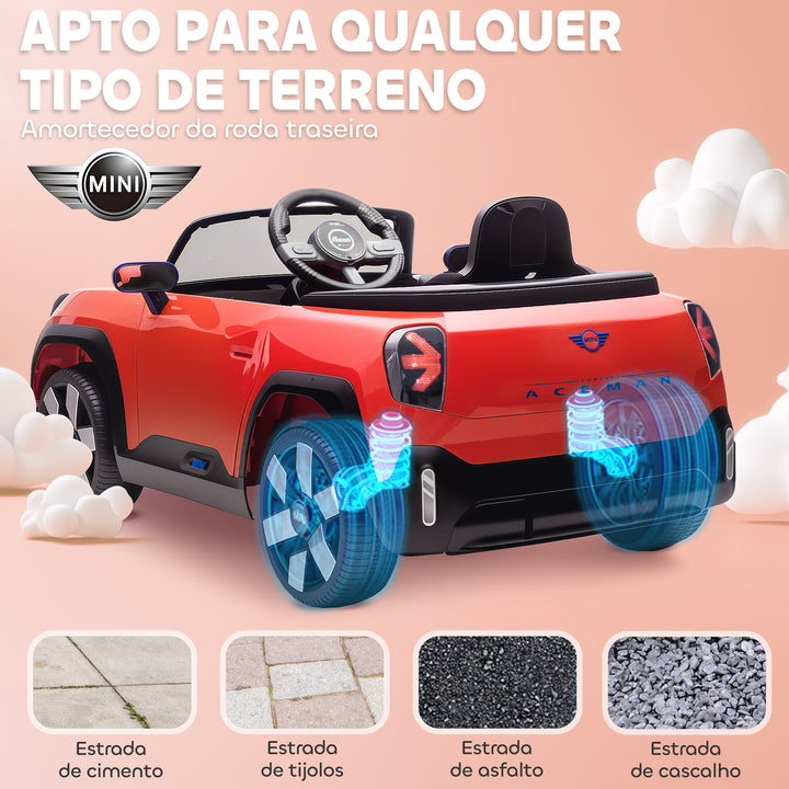 Carro Elétrico para Crianças acima de 3 Anos MINI Concept Aceman Carro a Bateria 12V com Bluetooth Controlo Remoto 2,4G Motor Duplo Suspensão Traseira Faróis Música USB 109x63x46 cm Vermelho