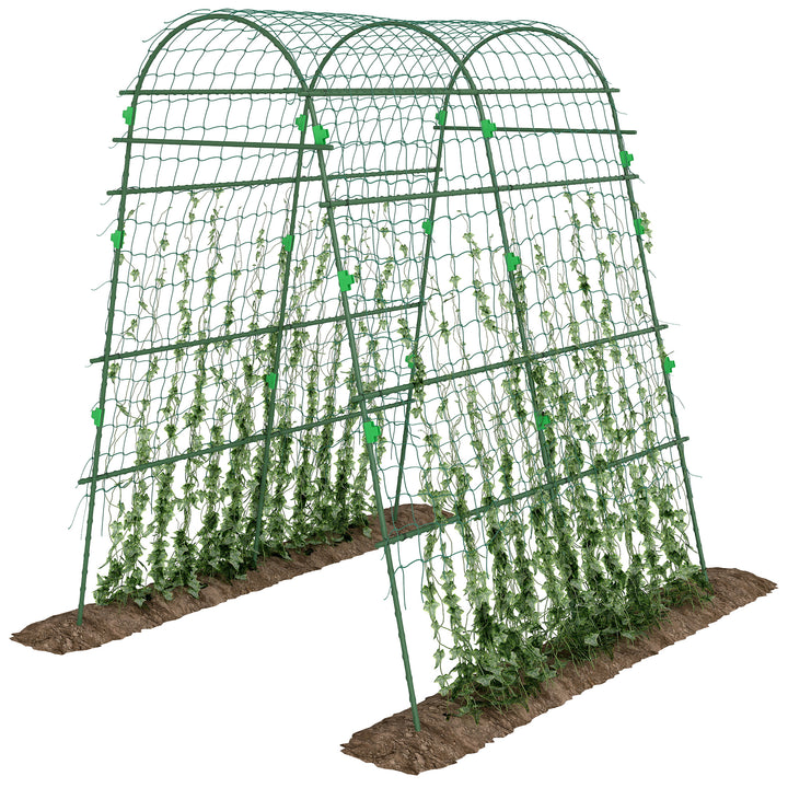 Arco para Plantas Trepadeiras 206 cm Estrutura de Jardim para Plantas Trepadoras ao Ar Livre em Forma de U com Estrutura de Aço Revestida a PE e Rede Suporte para Legumes e Frutas