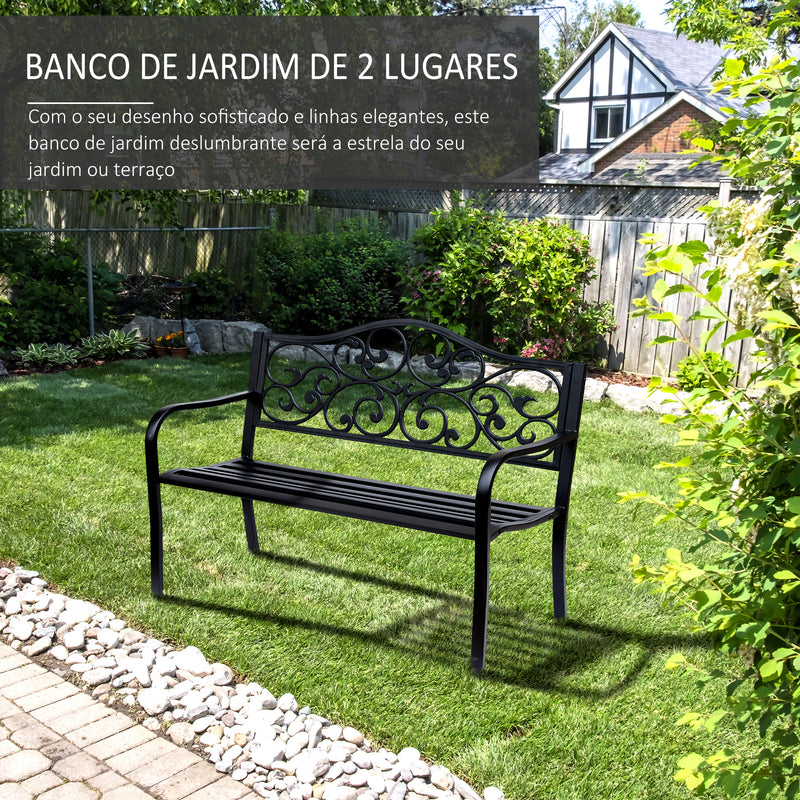 Banco de Jardim de Aço Banco de Exterior com Encosto e Apoio para os Braços Carga Máxima 240 kg para Pátio Varanda 127x60x89 cm Preto