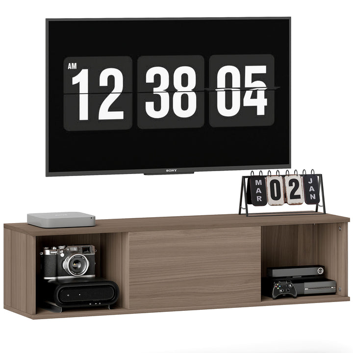 Armário de Parede Móvel para TV Suspenso com 2 Compartimentos Abertos e Porta Rebatível 120x30x29,5 cm Marrom Escuro