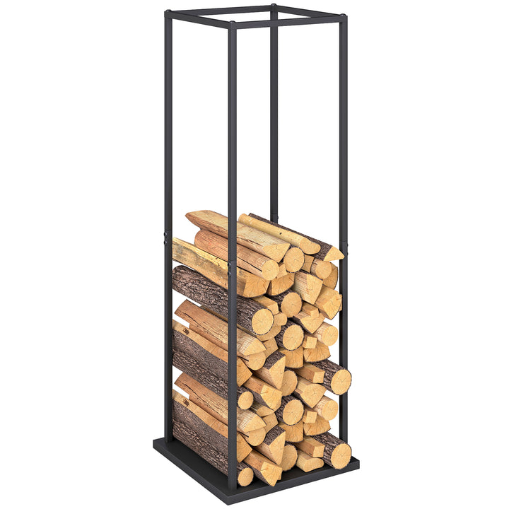 Suporte para Lenha Metálico para Interior e Exterior com Base Elevada Capacidade de 100 kg 33x33x110 cm Preto