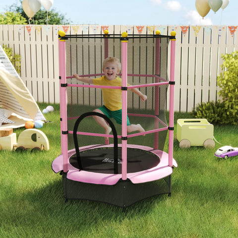 Trampolim para Crianças acima de 3 Anos Cama Elástica Infantil com Rede de Segurança e Estrutura de Aço para Interiores e Exteriores Carga 50kg Ø140x190 cm Rosa