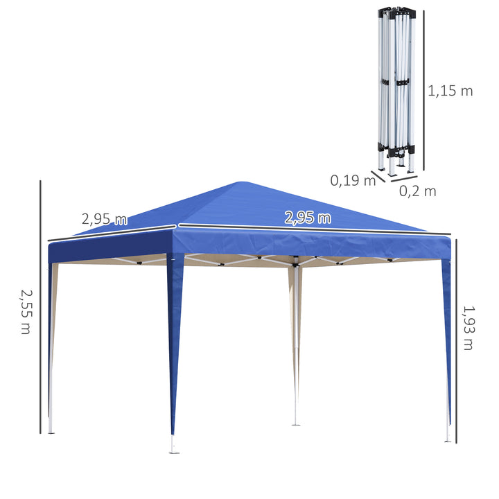 Tenda Dobrável 295x295x255 cm com Bolsa de Transporte Altura Ajustável Anti-UV e Impermeável para Terraço, Pátio e Praia Azul