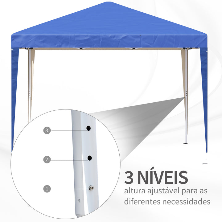 Tenda Dobrável 295x295x255 cm com Bolsa de Transporte Altura Ajustável Anti-UV e Impermeável para Terraço, Pátio e Praia Azul
