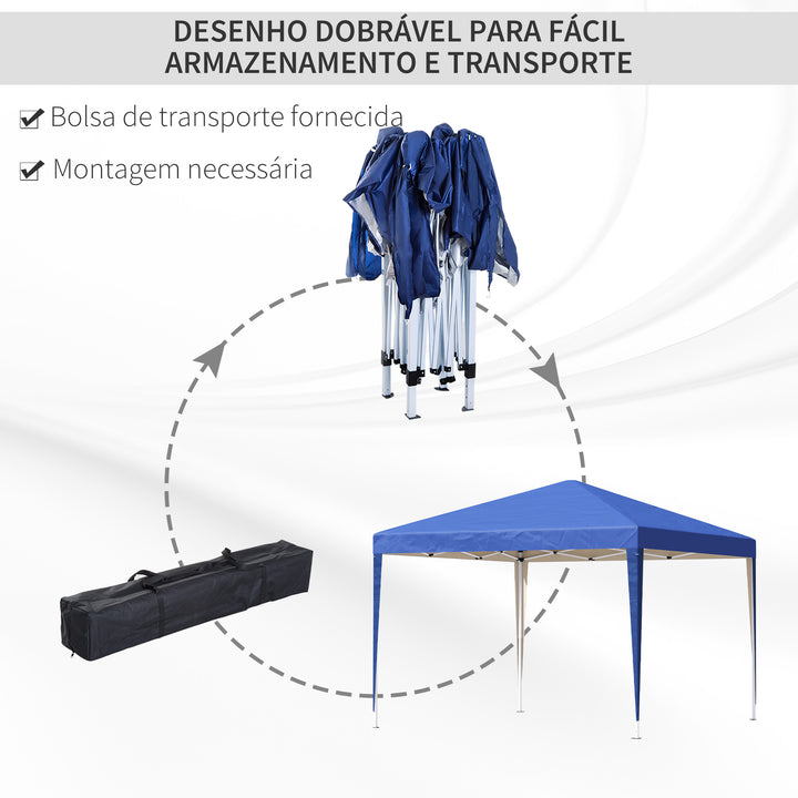 Tenda Dobrável 295x295x255 cm com Bolsa de Transporte Altura Ajustável Anti-UV e Impermeável para Terraço, Pátio e Praia Azul