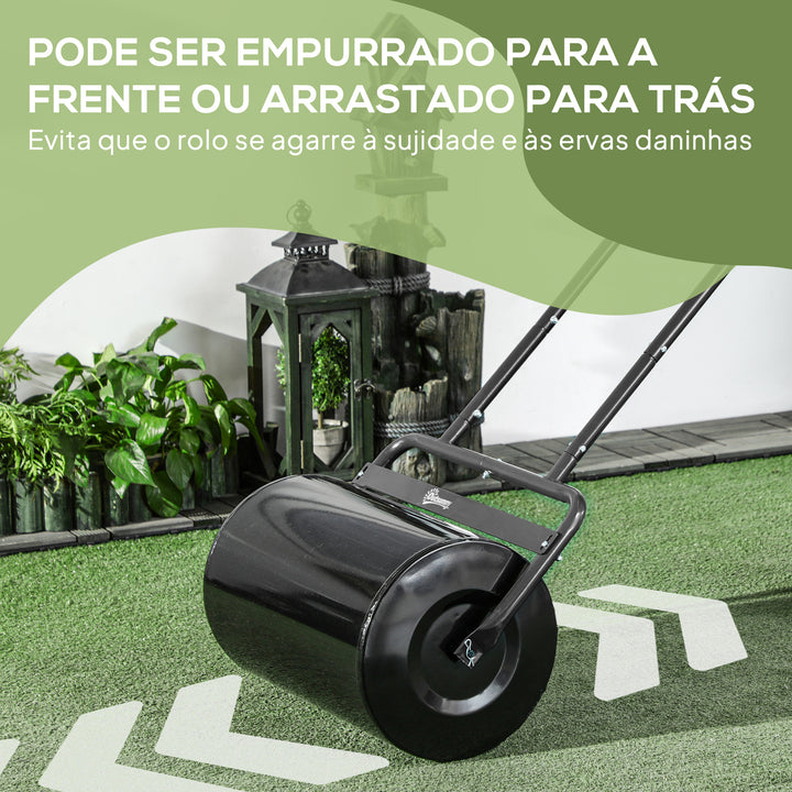 Rolo para Relva Largura 58cm Ø32cm Rolo para Relvado 38L Preenchível de Areia ou Água com Guiador em U para Jardim Preto