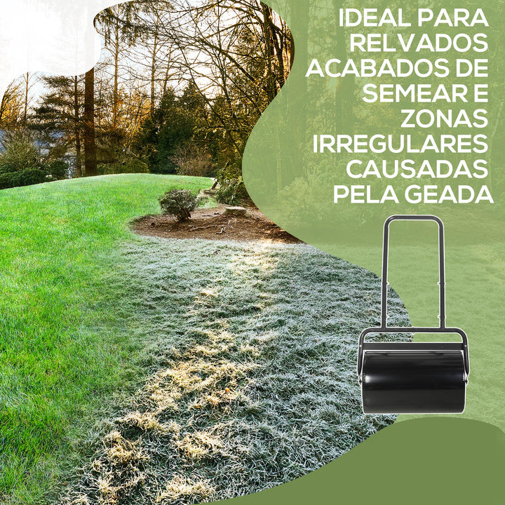 Rolo para Relva Largura 58cm Ø32cm Rolo para Relvado 38L Preenchível de Areia ou Água com Guiador em U para Jardim Preto