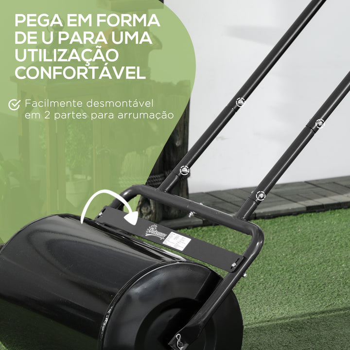Rolo para Relva Largura 58cm Ø32cm Rolo para Relvado 38L Preenchível de Areia ou Água com Guiador em U para Jardim Preto