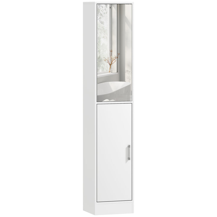 Coluna Casa de Banho com Espelho Móvel Alto Casa de Banho com 2 Portas e Prateleiras Interiores Ajustáveis Multiúso para Cozinha Sala de Estar 32x28x162cm Branco