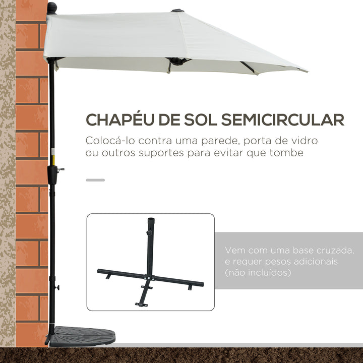 Chapéu de Sol de Parede 190x200x240cm Chapéu de Sol de Jardim com Manivela Mastro de Aço Base Cruzada e Proteção Solar para Terraço Balcão Creme