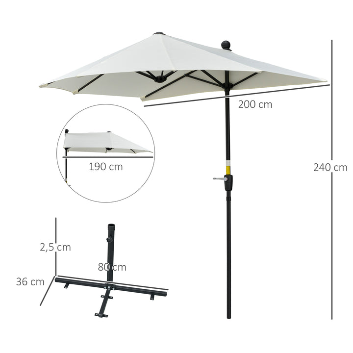 Chapéu de Sol de Parede 190x200x240cm Chapéu de Sol de Jardim com Manivela Mastro de Aço Base Cruzada e Proteção Solar para Terraço Balcão Creme
