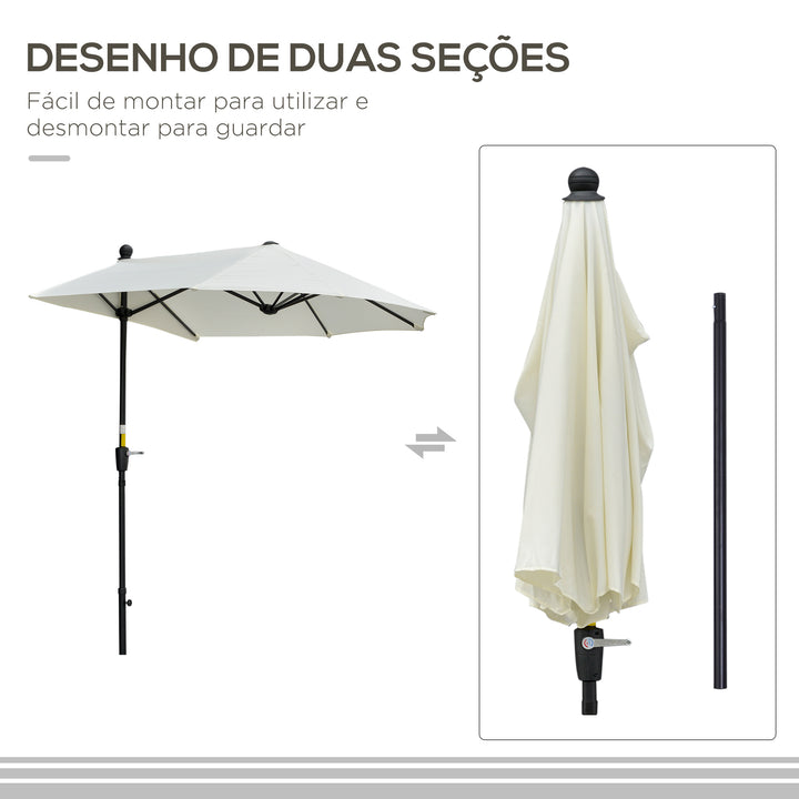 Chapéu de Sol de Parede 190x200x240cm Chapéu de Sol de Jardim com Manivela Mastro de Aço Base Cruzada e Proteção Solar para Terraço Balcão Creme