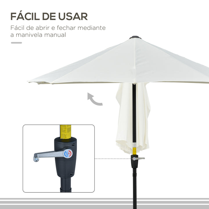 Chapéu de Sol de Parede 190x200x240cm Chapéu de Sol de Jardim com Manivela Mastro de Aço Base Cruzada e Proteção Solar para Terraço Balcão Creme