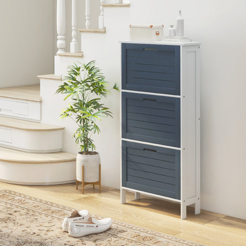 Sapateira Estreita Armário para Sapatos Alto com 3 Compartimentos para 6 Pares de Sapatos para Entrada Corredor 53x18x108,5 cm Cinza e Branco