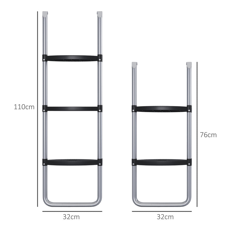 Escada para Trampolim de Aço Escada para Trampolim de 3 ou 2 Degraus com Degraus Largos e 2 Ganchos Capacidade 120 kg 110x32 cm Prata