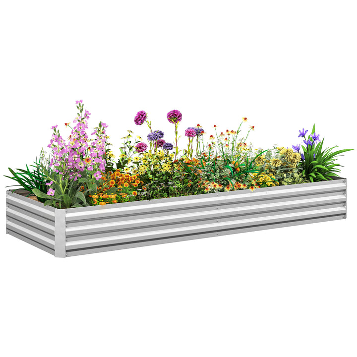 Floreira Exterior Grande Retangular em Aço Galvanizado Horta Urbana para Cultivo de Plantas Vaso de Grande Dimensão com Fundo Aberto, Resistente às Intempéries 241x90,5x30 cm Prata