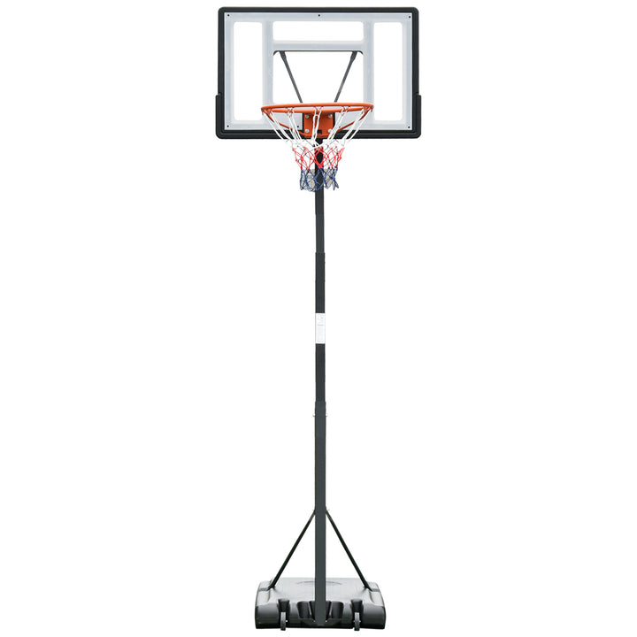 Tabela de basquetebol com suporte portátil Aro de cesta ajustável em altura base recarregável para crianças e adultos 86x153x250-350 cm Preto