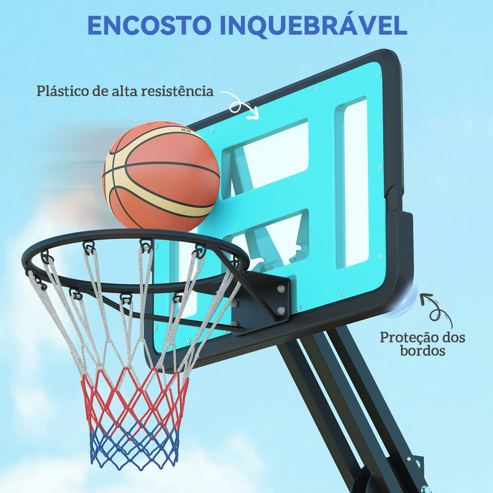 Tabela de Basquetebol Ajustável de 146-236 cm Tabela de Basquetebol Portátil com Rodas e Base Preenchível com Água ou Areia Tabela Inquebrável Preto