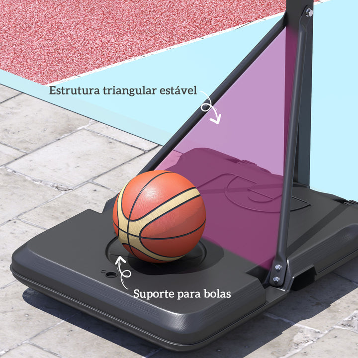 Tabela de Basquetebol Ajustável de 146-236 cm Tabela de Basquetebol Portátil com Rodas e Base Preenchível com Água ou Areia Tabela Inquebrável Preto