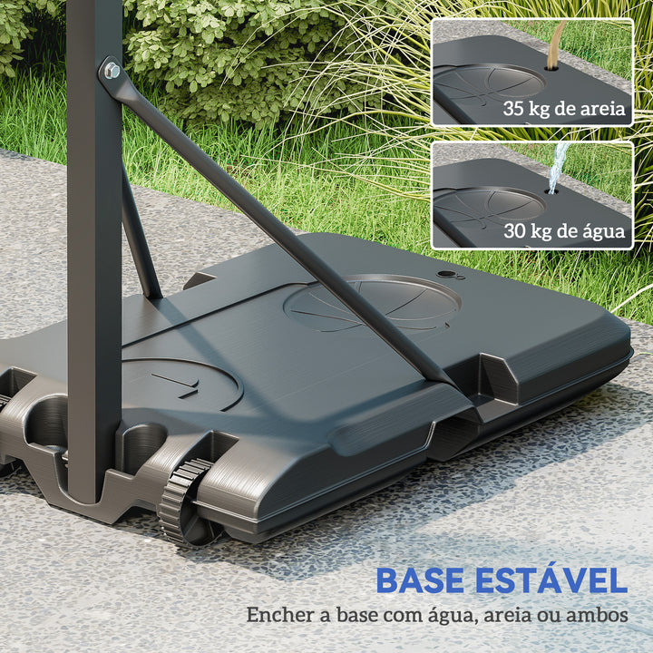 Tabela de Basquetebol Ajustável de 146-236 cm Tabela de Basquetebol Portátil com Rodas e Base Preenchível com Água ou Areia Tabela Inquebrável Preto