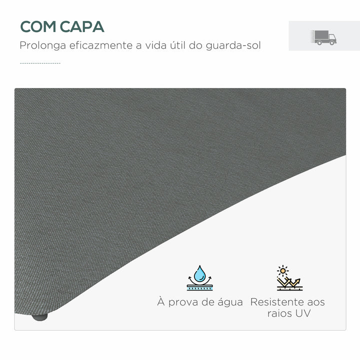 Chapéu de Sol Excêntrico de 3 m com Luzes LED Chapéu de Sol de Jardim com Manivela e Base em Cruz para Exterior Pátio Terraço Cinza Escuro