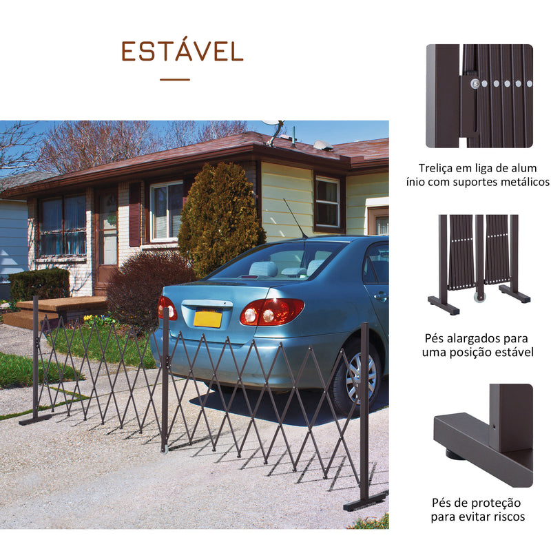 Cerca de Jardim Exterior de Liga de Alumínio Vedação Metálica Extensível com Rodas para Decoração Varanda Pátio 405x31x103,5 cm Marrom Escuro