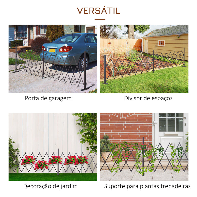 Cerca de Jardim Exterior de Liga de Alumínio Vedação Metálica Extensível com Rodas para Decoração Varanda Pátio 405x31x103,5 cm Marrom Escuro