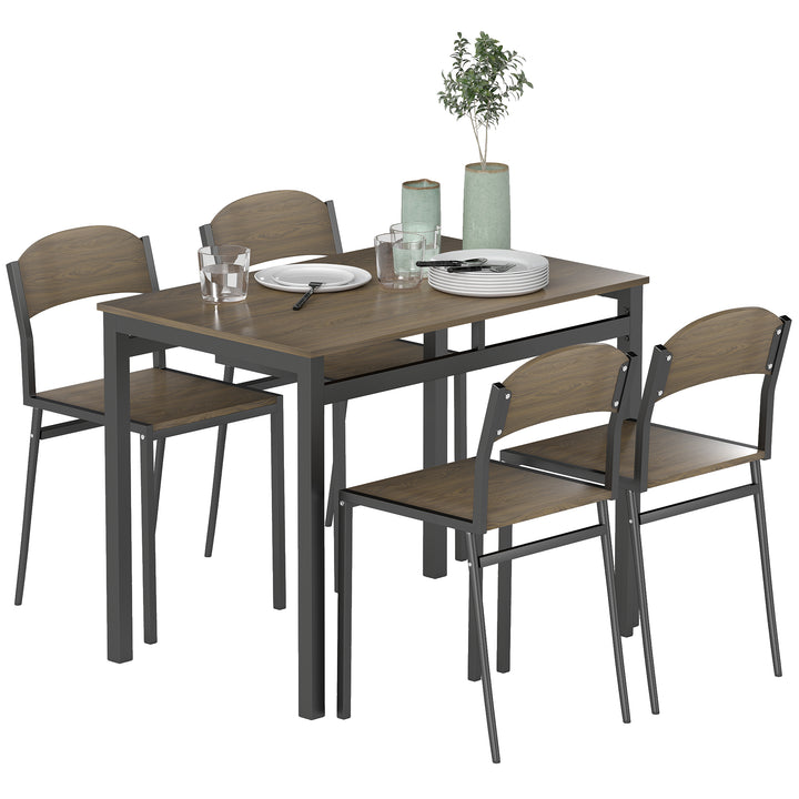 Conjunto de Mesa e Cadeiras de Refeição Mesa de Cozinha Retangular com 4 Cadeiras Estilo Moderno Estrutura Metálica para Espaços Pequenos Castanho Escuro e Preto