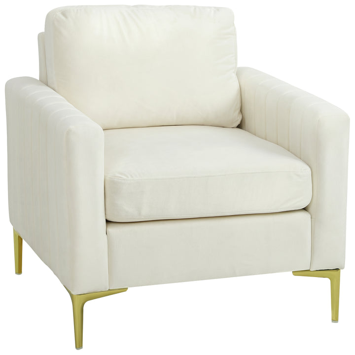 Poltrona de Sala Poltrona Relax Moderna 81x77x81 cm Estofada em Veludo Acolchoamento Espesso Assento Amplo Apoio de Braços Almofada Creme