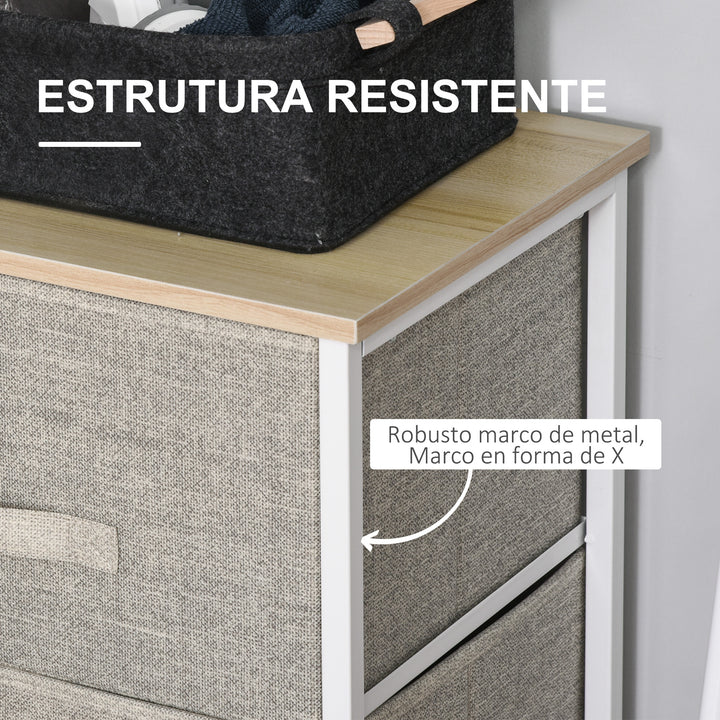 Mesa de Cabeceira com 3 Gavetas de Tecido Móvel de Arrumação Multifuncional para Dormitório Sala de Estar Corredor 45x30x71 cm Cinza e Branco