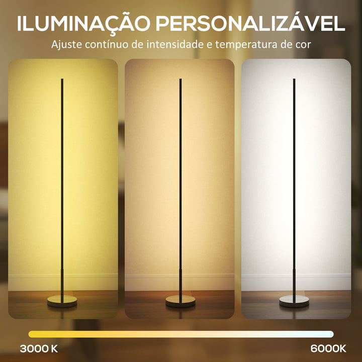 Candeeiro de Pé Moderno Candeeiro de Pé Sala de Estar com Brilho e Temperaturas de Cor Ajustáveis 3000K-6000K Controlo Remoto Temporizador para Quarto Escritório Decoração Ø20x150 cm Prata