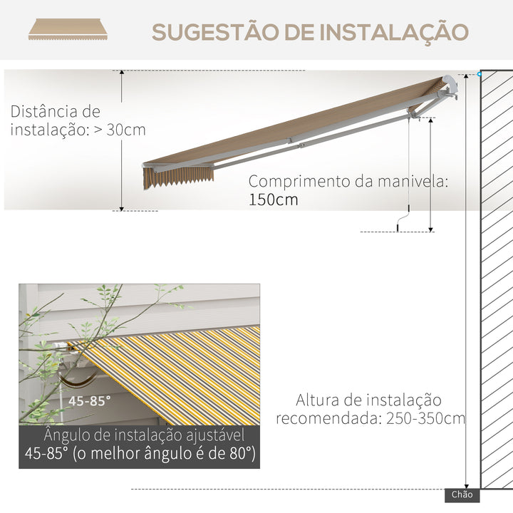 Toldo Manual Retrátil 350x250 cm Toldo para Varanda com Manivela de Metal Impermeável e Anti-UV Toldo Enrolável de Exterior para Jardim Terraço Janelas Cinza e Amarelo