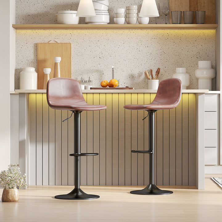 Conjunto de 2 Bancos de Bar Bancos Altos de Cozinha Reguláveis em Altura 84-104 cm com Encosto e Apoio para os Pés Estofadas em PU Giratórias em 360° para Sala de Jantar Varanda Marrom