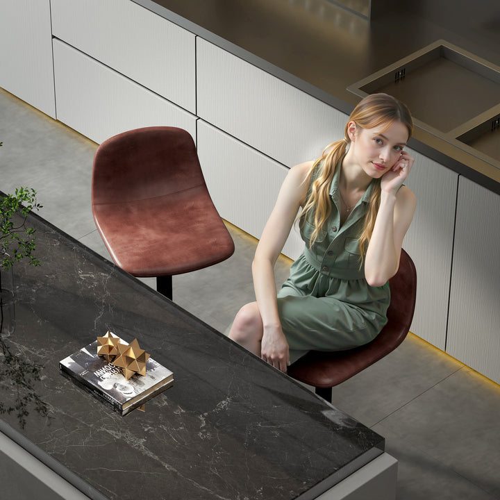 Conjunto de 2 Bancos de Bar Bancos Altos de Cozinha Reguláveis em Altura 84-104 cm com Encosto e Apoio para os Pés Estofadas em PU Giratórias em 360° para Sala de Jantar Varanda Marrom
