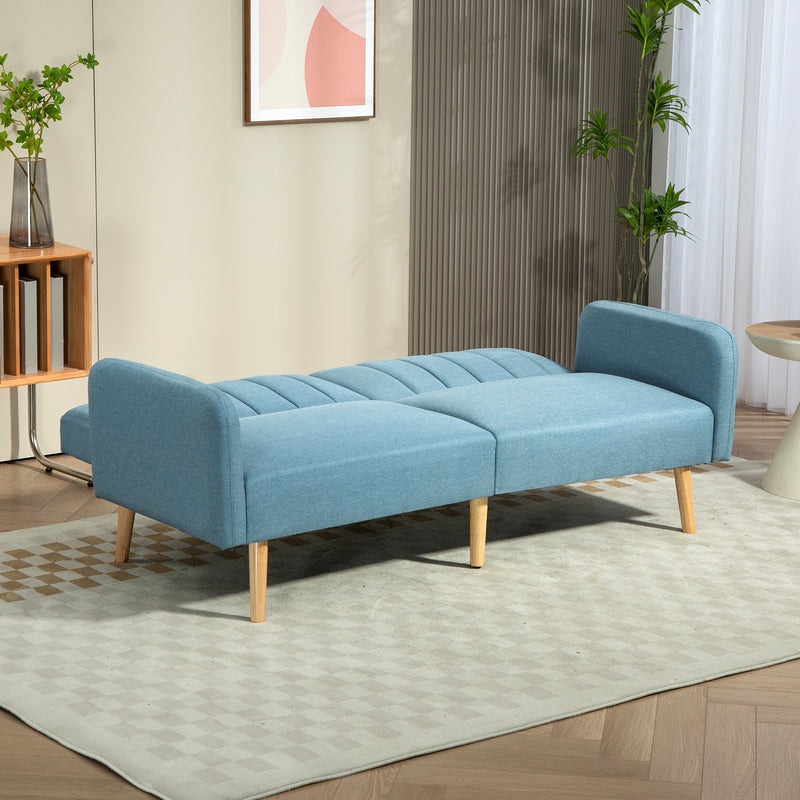 Sofá Cama de 2 Lugares com Encosto Ajustável em 3 Posições Apoio para os Braços Desmontável e Pés de Madeira Sofá Duplo Moderno para Sala de Estar Escritório 173x75x73cm Azul Claro