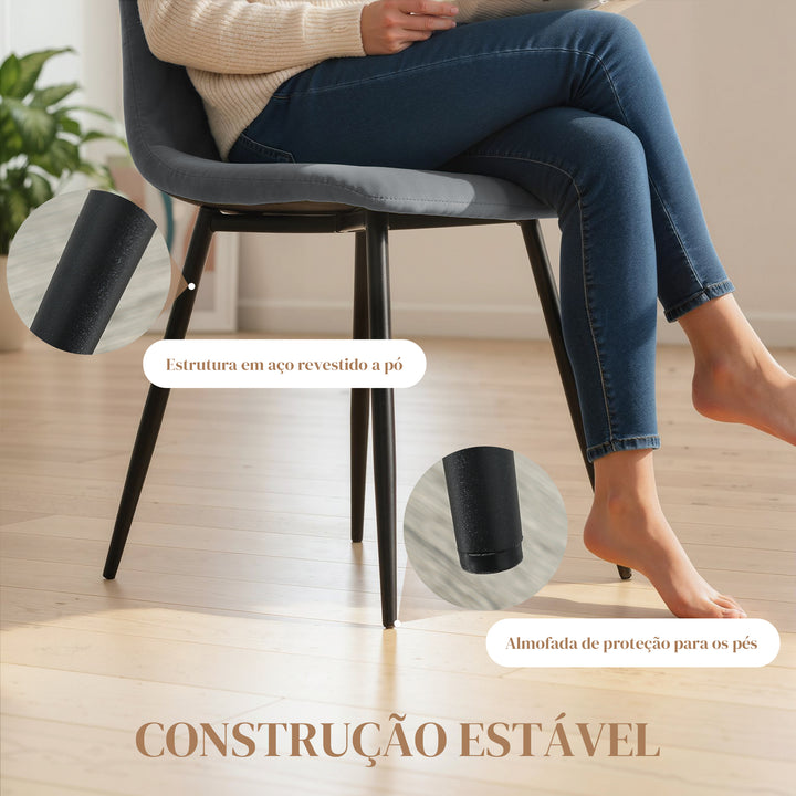 Conjunto de 4 Cadeiras de Jantar Modernas Cadeiras de Cozinha Estofadas em Veludo com Pés de Aço para Sala de Estar 45x54x87 cm Cinza