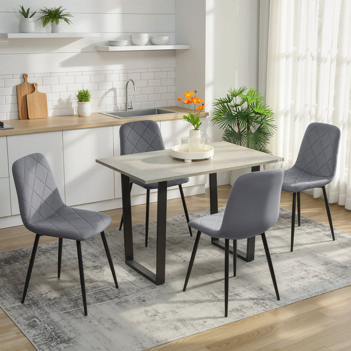 Conjunto de 4 Cadeiras de Jantar Modernas Cadeiras de Cozinha Estofadas em Veludo com Pés de Aço para Sala de Estar 45x54x87 cm Cinza