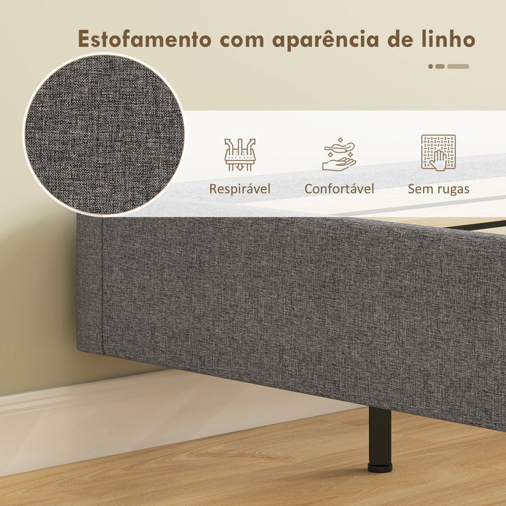 Cama 160x200 cm com Luzes LED Estofada em Linho Ripas de Madeira Silenciosa Fácil de Montar Cinzento