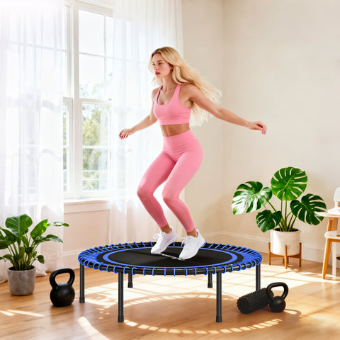 Trampolim de Fitness Adultos Ø114 cm com Estrutura de Aço Reforçada para Treino de Pernas Corpo em Casa Escritório Ginásio Azul e Preto