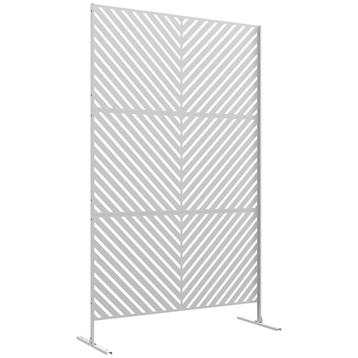 Biombo de Exterior Separador de Ambientes com 3 Peças com Padrão de Linhas Transversais e Estrutura de Aço Ecrã de Privacidade para Pátio Varanda Jardim 122x45x198 cm Branco